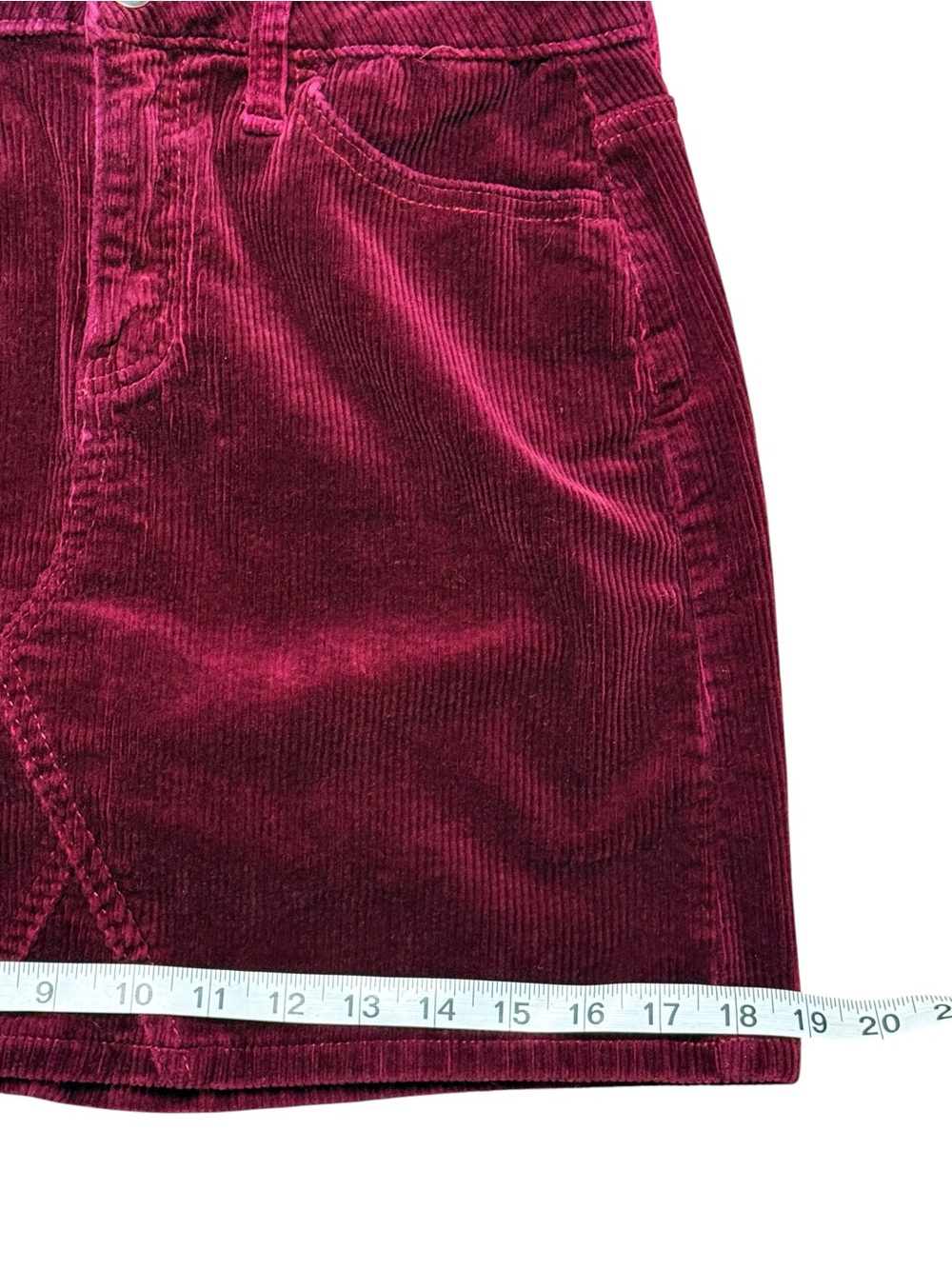 SO Burgundy Corduroy Mini Skirt Size 9/29W Stretch Cotton Y2K - Picture 7 of 10